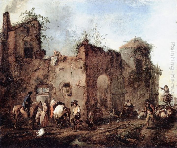 Philips Wouwerman Courtyard with a Farrier Shoeing a Horse